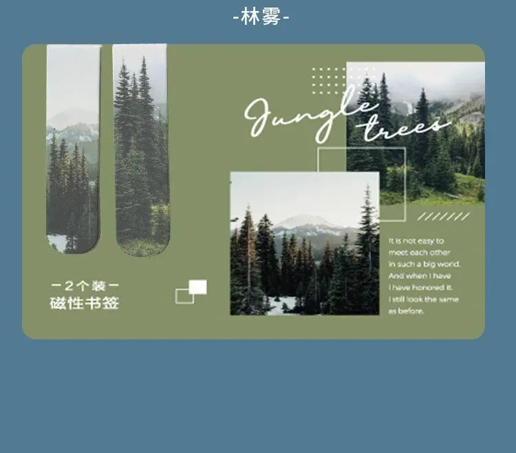 Marcapáginas magnético de paisaje forestal, 2 uds., para páginas, libros, lectores
