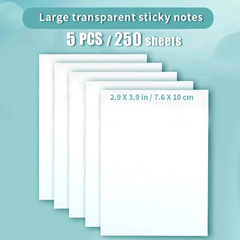 Notas Adhesivas transparentes para la escuela y la Oficina, notas impermeables, fluorescentes, material de papelería, 250 piezas