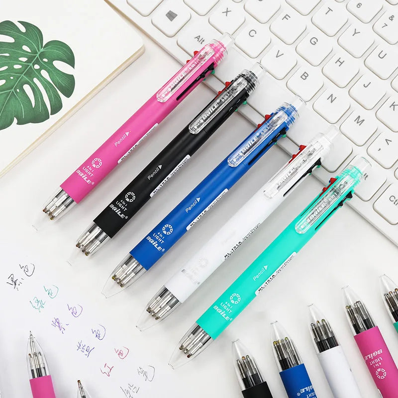 Bolígrafo Multicolor creativo 6 en 1, bolígrafos multifunción con personalidad, bolígrafos de prensa de seis colores, suministros para escuela y oficina