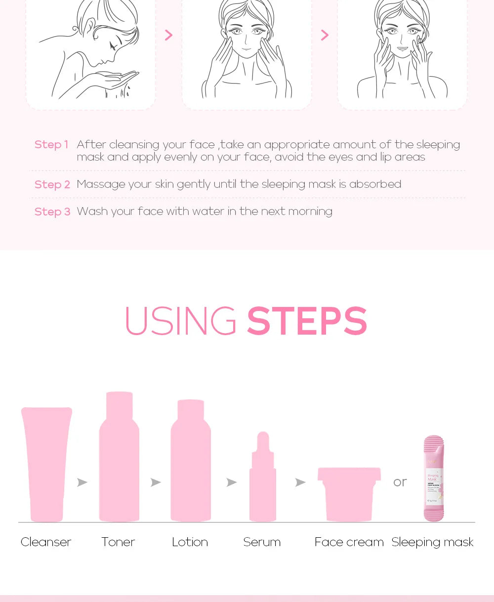 100 Uds Sakura mascarillas hidratantes para dormir crema de noche de viaje nutritiva Facial mejora la rugosidad y la sequedad productos para el cuidado de la piel