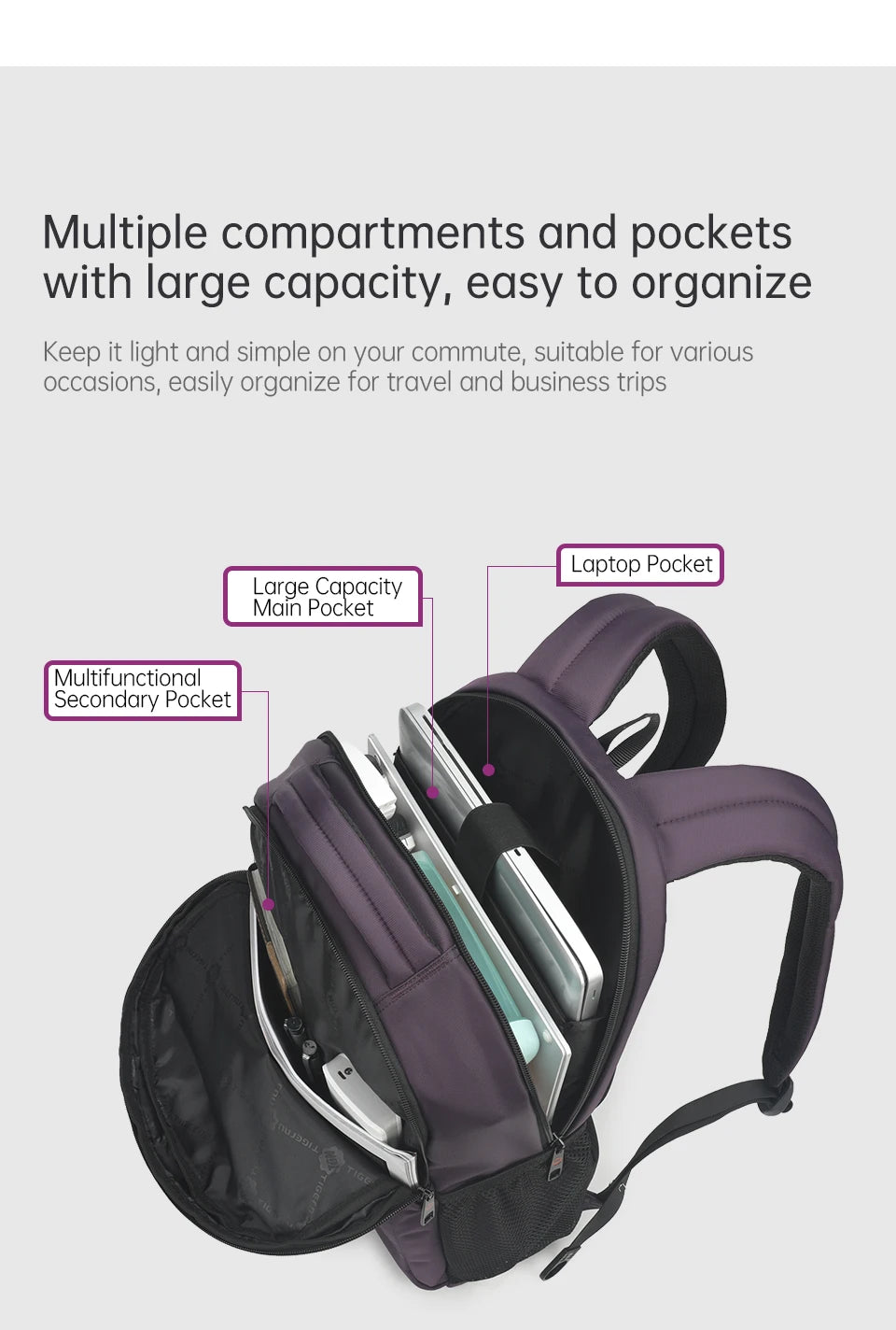Tigernu, Mochilas de viaje informales de gran capacidad para mujer, mochila impermeable para ordenador portátil de 15,6 ", mochila escolar para mujer, Mochilas
