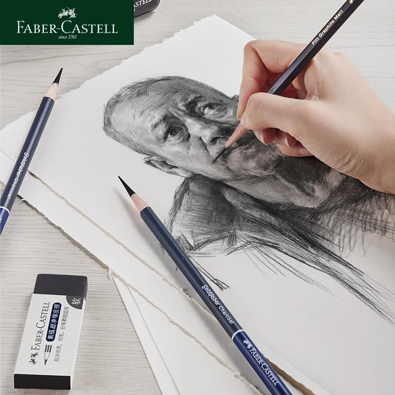 Juego de lápices de carbón profesionales Faber Castell, 5/12 piezas, lápices suaves, medianos y duros para dibujar, dibujar y sombrear